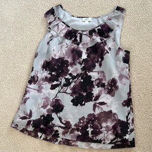 LOFT Women's Sleeveless Floral Blouse - Purple and Gray